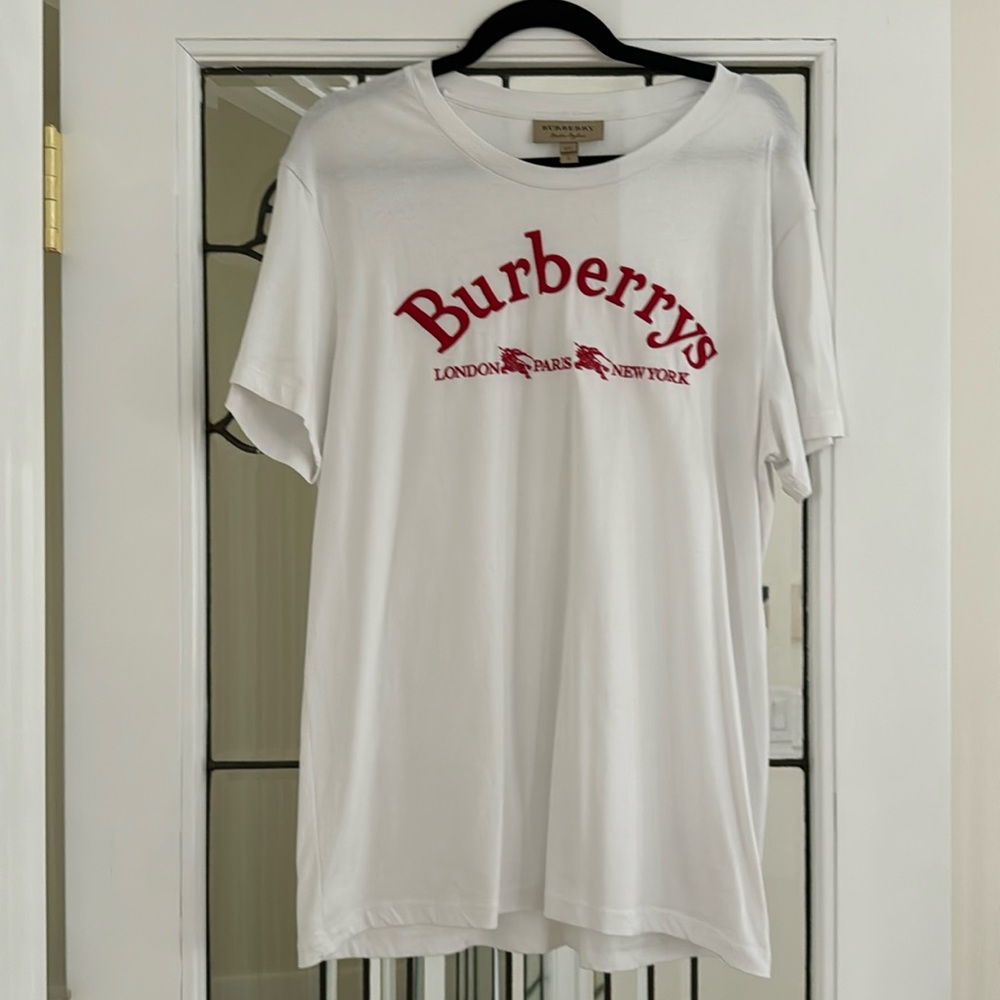 Burberry White T-Shirt with Red Logo